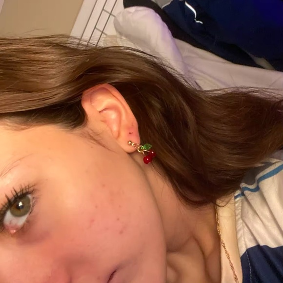 Anthropologie Petite Cherry Red Gold Necklace - Picture 7 of 14